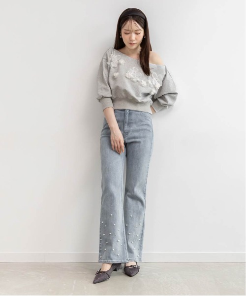 RANDA（ランダ）の「フラワーオフショルスウェット（Tシャツ/カットソー・レディース・ベージュ/ホワイト/グレー・FREE/FT）」の7枚目の写真