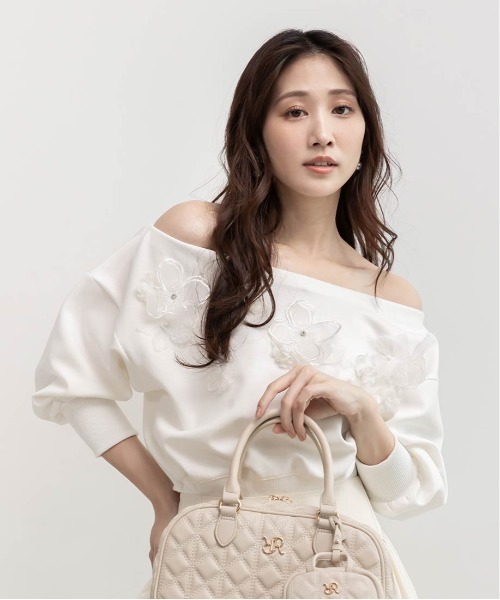 RANDA（ランダ）の「フラワーオフショルスウェット（Tシャツ/カットソー・レディース・ベージュ/ホワイト/グレー・FREE/FT）」の19枚目の写真