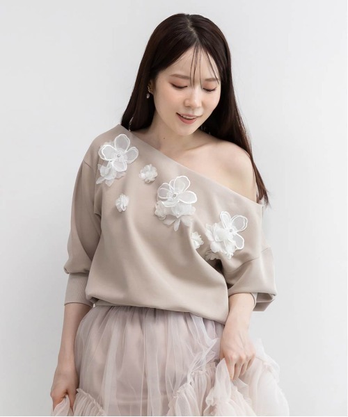 RANDA（ランダ）の「フラワーオフショルスウェット（Tシャツ/カットソー・レディース・ベージュ/ホワイト/グレー・FREE/FT）」の22枚目の写真