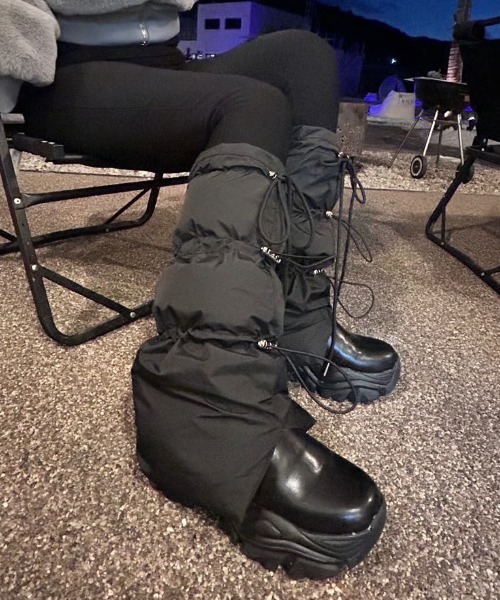 ipugo（イプゴ）の「ipugo  ダウンレッグウォーマー（レッグウォーマー・レディース・ブラック/グレー・FREE）」の4枚目の写真