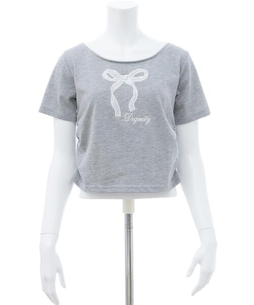 INGNI(イング)の「レース付きリボンTシャツ(Tシャツ/カットソー・レディース・ピンク/ブラック/オフホワイト/グレー・M)」の5枚目の写真