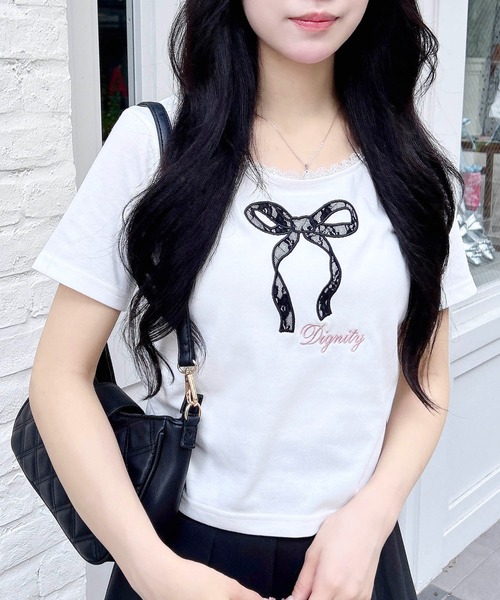 INGNI(イング)の「レース付きリボンTシャツ(Tシャツ/カットソー・レディース・ピンク/ブラック/オフホワイト/グレー・M)」の18枚目の写真