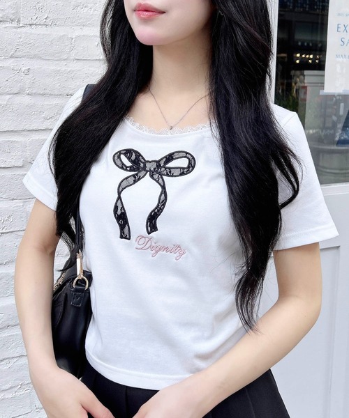 INGNI(イング)の「レース付きリボンTシャツ(Tシャツ/カットソー・レディース・ピンク/ブラック/オフホワイト/グレー・M)」の17枚目の写真