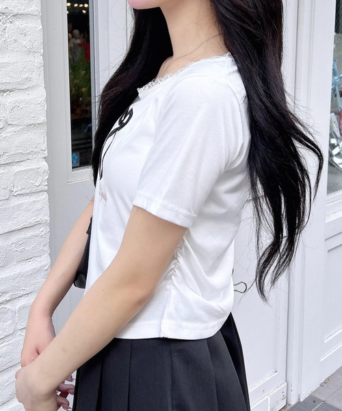 INGNI(イング)の「レース付きリボンTシャツ(Tシャツ/カットソー・レディース・ピンク/ブラック/オフホワイト/グレー・M)」の16枚目の写真