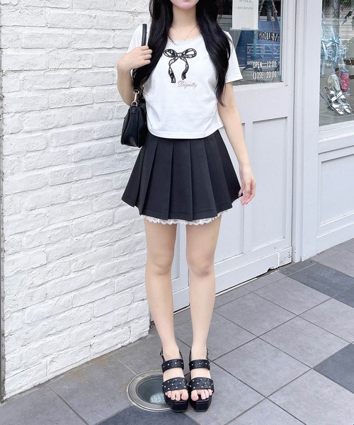 INGNI(イング)の「レース付きリボンTシャツ(Tシャツ/カットソー・レディース・ピンク/ブラック/オフホワイト/グレー・M)」の14枚目の写真
