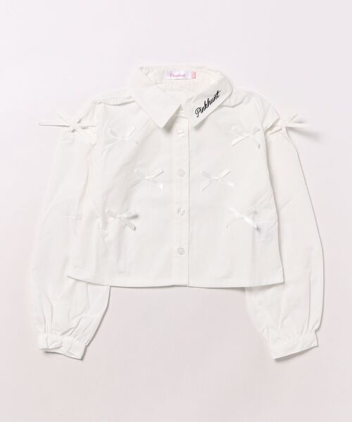 PINKHUNT ピンクハント リボン肩あき クロップドシャツ 0794K