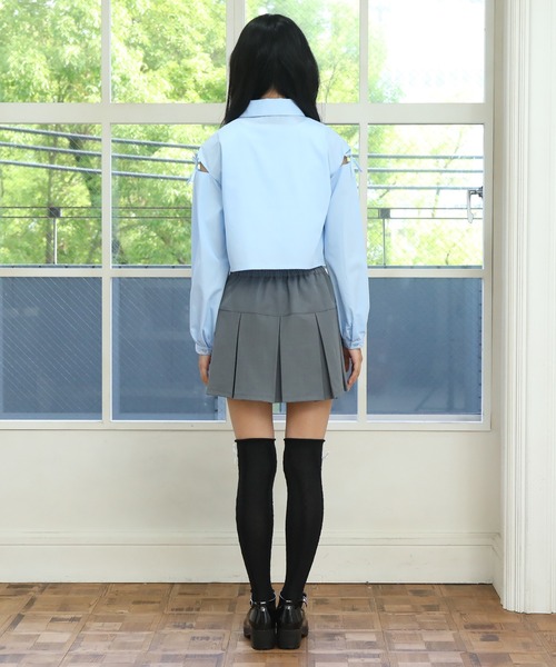 PINKHUNT ピンクハント リボン肩あき クロップドシャツ 0794K