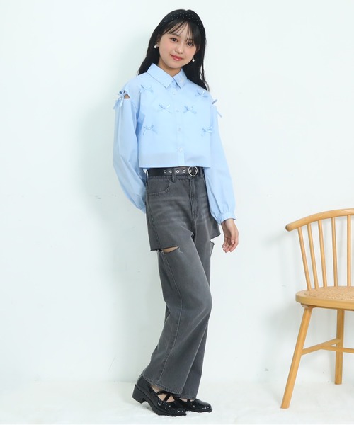 セール】PINKHUNT ピンクハント リボン肩あき クロップドシャツ 0794K