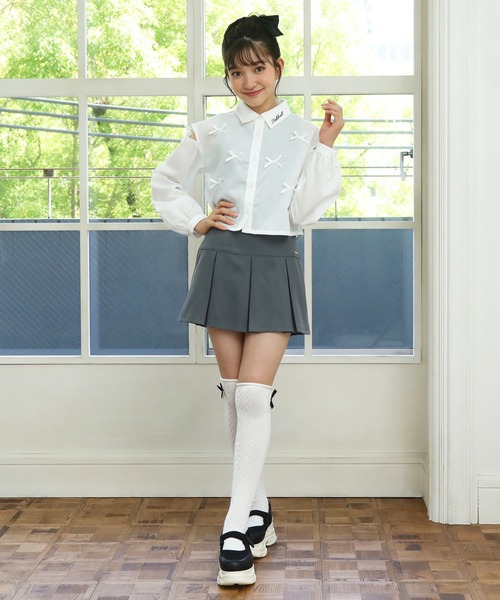 crank ピンク 半袖 シャツ リボン付き PINKHUNT ピンクハント リボン肩あき クロップドシャツ 0794K