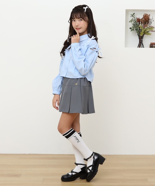 PINKHUNT ピンクハント リボン肩あき クロップドシャツ 0794K