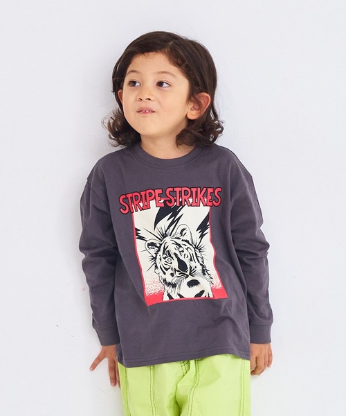 LSP WOW（エルエスピーワオ）の「【LSP WOW!】カラバリプリントロンＴ（Tシャツ/カットソー・キッズ・オフホワイト/ライトグレー/ブラウン/チャコール/グリーン/レッド/パープル/マスタード/オレンジ/ベージュ/ネイビー/ライトピンク/カーキ/ブラック/ブルー・130/120/110/100/90/80/150/140）」の4枚目の写真