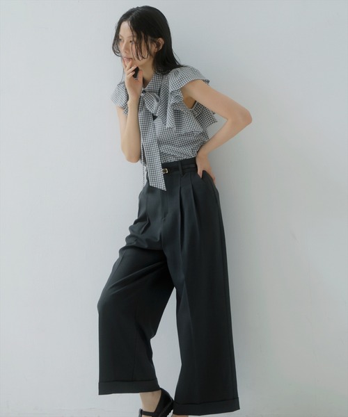 AND COUTURE(アンドクチュール)の「ギンガムサッカーフリルブラウス(シャツ/ブラウス・レディース・ブルー系その他/ブラック系その他/グリーン系その他・FREE)」の7枚目の写真