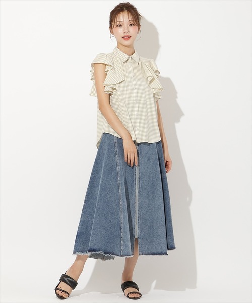 AND COUTURE(アンドクチュール)の「ギンガムサッカーフリルブラウス(シャツ/ブラウス・レディース・ブルー系その他/ブラック系その他/グリーン系その他・FREE)」の12枚目の写真