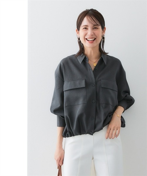 7days Life Styling（セブンデイズライフスタイリング）の「ウール調裾スピンドルシャツ（しわになりにくい・洗濯機OK）<大きいサイズ有>（シャツ/ブラウス・レディース・チャコール/チェック・3L/LL/L/M/S）」の4枚目の写真