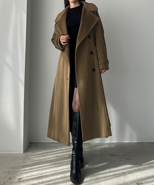 セール】2wayハイネックウールライクウエストシェイプフレアコート