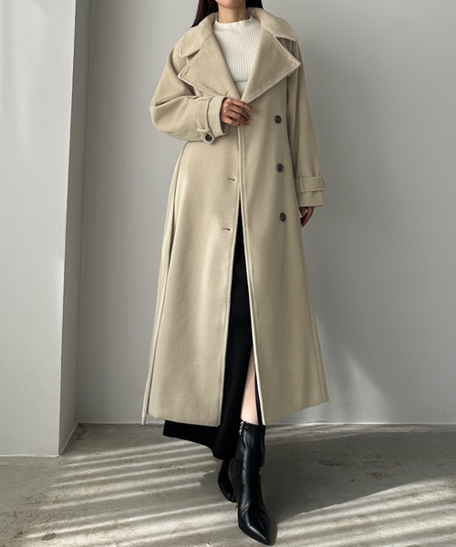 セール】2wayハイネックウールライクウエストシェイプフレアコート