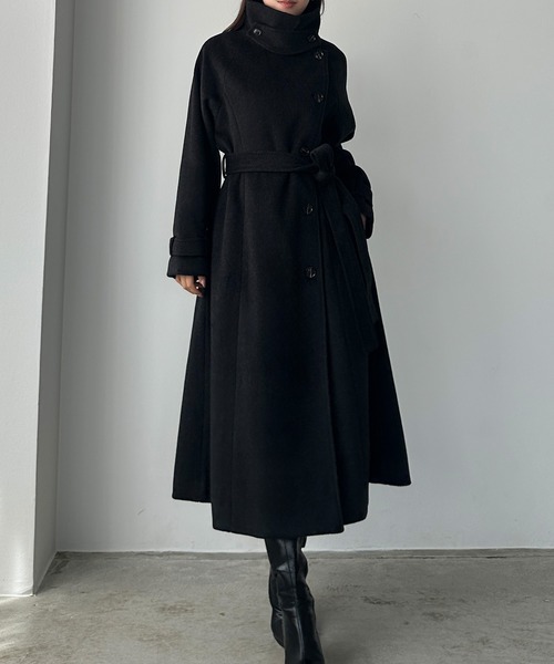 セール】2wayハイネックウールライクウエストシェイプフレアコート