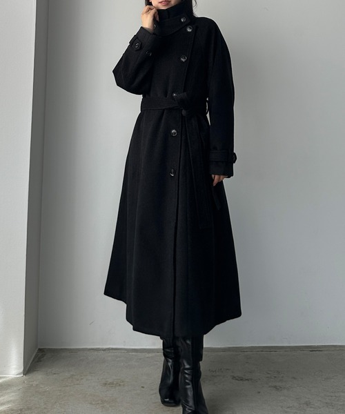 セール】2wayハイネックウールライクウエストシェイプフレアコート