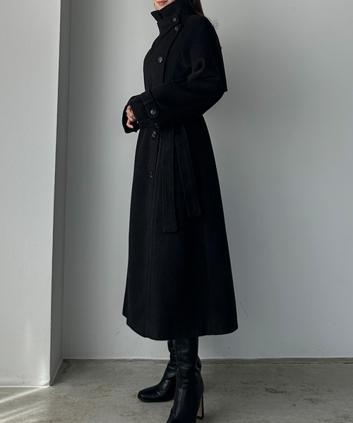 セール】2wayハイネックウールライクウエストシェイプフレアコート