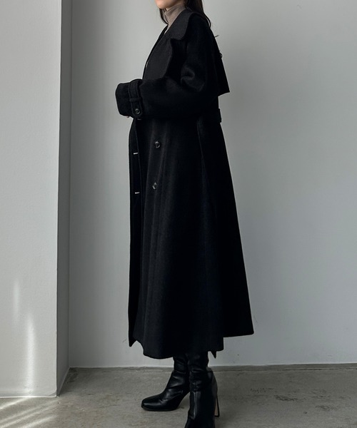 セール】2wayハイネックウールライクウエストシェイプフレアコート
