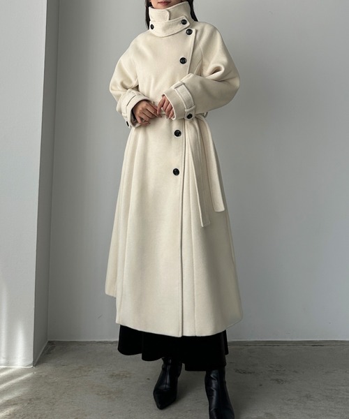 セール】2wayハイネックウールライクウエストシェイプフレアコート