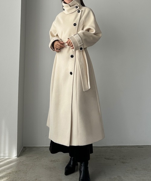 セール】2wayハイネックウールライクウエストシェイプフレアコート