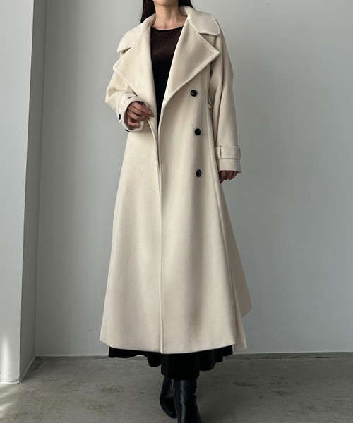 Louere（ルエレ）の「2wayハイネックウールライクウエストシェイプフレアコート（ステンカラーコート・レディース・アイボリー/ダークグレー/ブラウン/ライトベージュ/ブラック・X-LARGE/LARGE/MEDIUM/SMALL）」の19枚目の写真