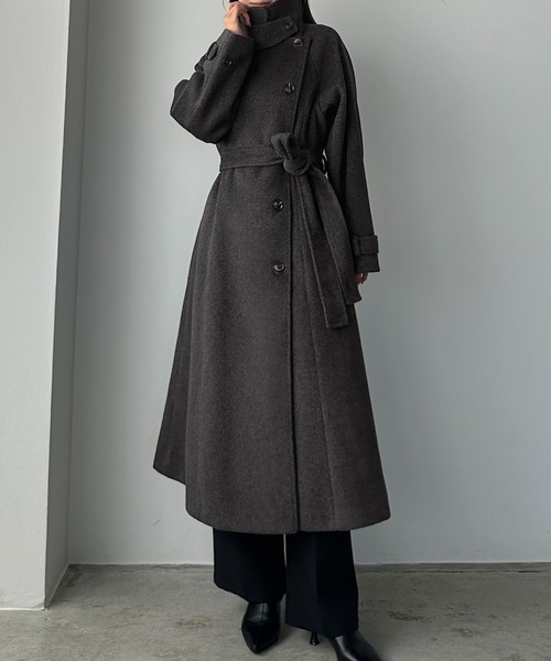 セール】2wayハイネックウールライクウエストシェイプフレアコート
