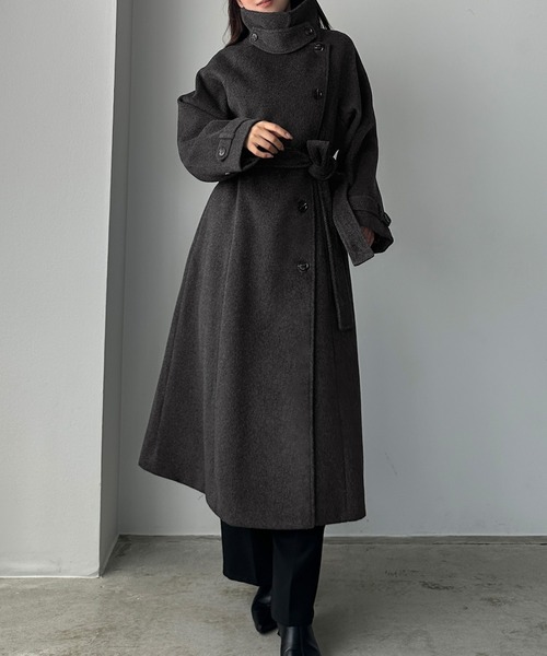 Louere（ルエレ）の「2wayハイネックウールライクウエストシェイプフレアコート（ステンカラーコート・レディース・アイボリー/ダークグレー/ブラウン/ライトベージュ/ブラック・X-LARGE/LARGE/MEDIUM/SMALL）」の22枚目の写真