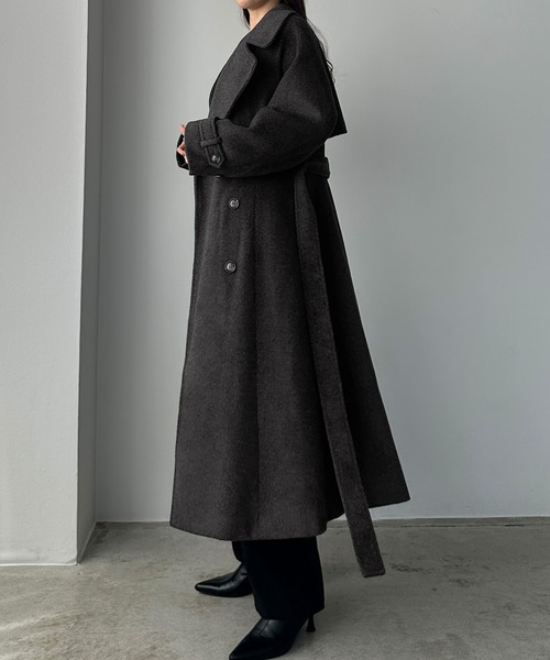 2点おまとめ⭐︎ジッパー付ハイネックスカーフ＆ウールブレンドロングコート(M) 2wayハイネックウールライクウエストシェイプフレアコート（ステン