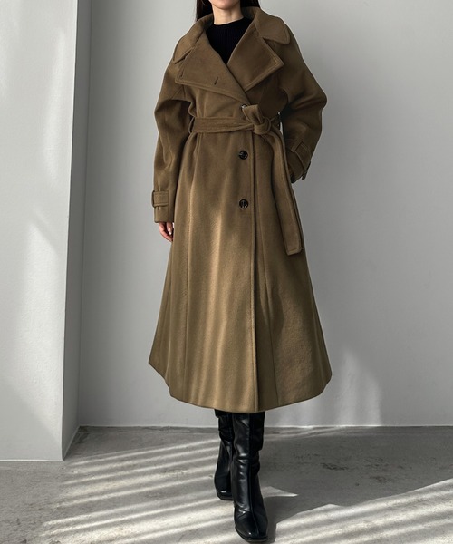 セール】2wayハイネックウールライクウエストシェイプフレアコート
