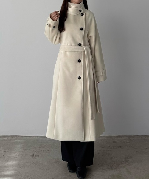 セール】2wayハイネックウールライクウエストシェイプフレアコート