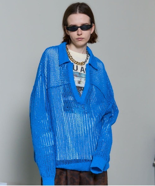 MAISON SPECIAL（メゾンスペシャル）の「Boucle Mesh Knit Pullover/ブークレーメッシュニット（ニット/セーター・レディース・ボルドー/ブルー/ブラック・FREE）」の3枚目の写真