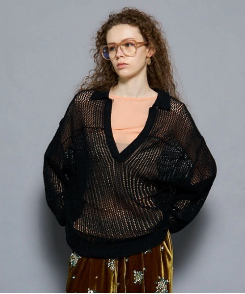 MAISON SPECIAL（メゾンスペシャル）の「Boucle Mesh Knit Pullover/ブークレーメッシュニット（ニット/セーター・レディース・ボルドー/ブルー/ブラック・FREE）」の2枚目の写真