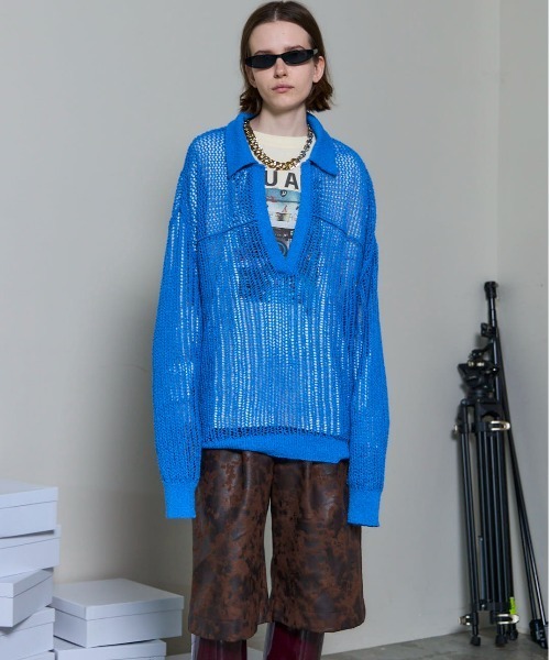MAISON SPECIAL（メゾンスペシャル）の「Boucle Mesh Knit Pullover/ブークレーメッシュニット（ニット/セーター・レディース・ボルドー/ブルー/ブラック・FREE）」の12枚目の写真