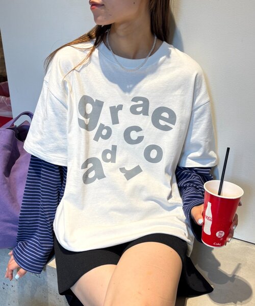 CIAOPANIC TYPY（チャオパニックティピー）の「【UNISEX】レイヤードボーダーロゴロンTEE（Tシャツ/カットソー・レディース・グレー/ブラウン/ライトグレー/ホワイト・LARGE/MEDIUM）」の11枚目の写真