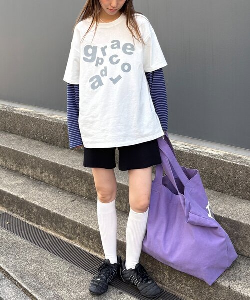 CIAOPANIC TYPY（チャオパニックティピー）の「【UNISEX】レイヤードボーダーロゴロンTEE（Tシャツ/カットソー・レディース・グレー/ブラウン/ライトグレー/ホワイト・LARGE/MEDIUM）」の12枚目の写真