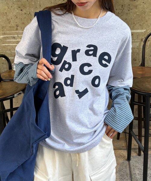 CIAOPANIC TYPY（チャオパニックティピー）の「【UNISEX】レイヤードボーダーロゴロンTEE（Tシャツ/カットソー・レディース・グレー/ブラウン/ライトグレー/ホワイト・LARGE/MEDIUM）」の17枚目の写真