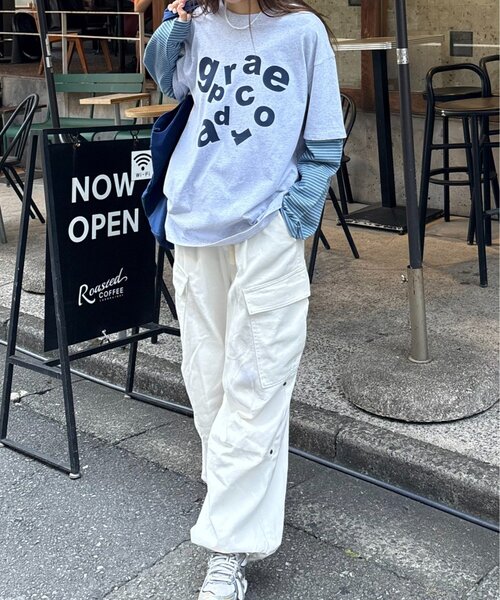 CIAOPANIC TYPY（チャオパニックティピー）の「【UNISEX】レイヤードボーダーロゴロンTEE（Tシャツ/カットソー・レディース・グレー/ブラウン/ライトグレー/ホワイト・LARGE/MEDIUM）」の20枚目の写真