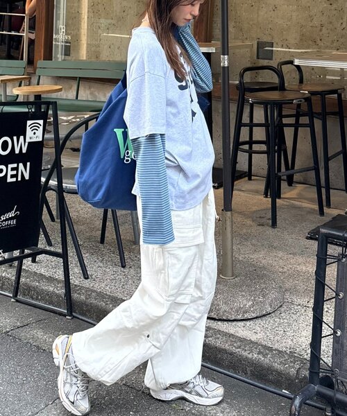 CIAOPANIC TYPY（チャオパニックティピー）の「【UNISEX】レイヤードボーダーロゴロンTEE（Tシャツ/カットソー・レディース・グレー/ブラウン/ライトグレー/ホワイト・LARGE/MEDIUM）」の21枚目の写真