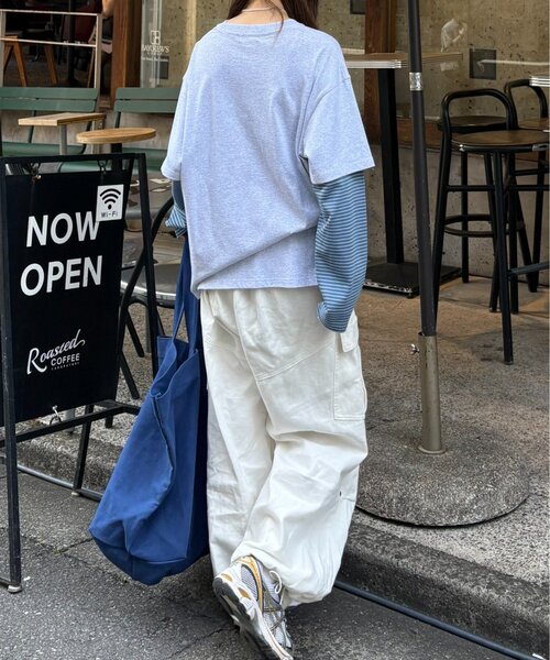 CIAOPANIC TYPY（チャオパニックティピー）の「【UNISEX】レイヤードボーダーロゴロンTEE（Tシャツ/カットソー・レディース・グレー/ブラウン/ライトグレー/ホワイト・LARGE/MEDIUM）」の22枚目の写真