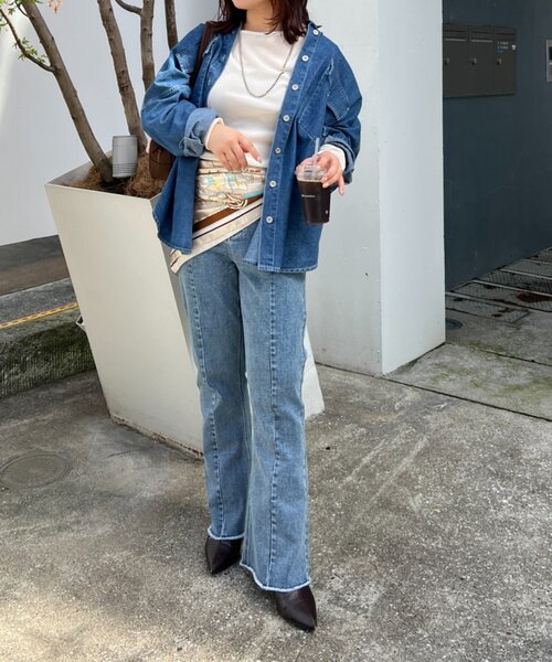 セール】【nane】《サイズ展開有》ストレッチデニムフレアーパンツ