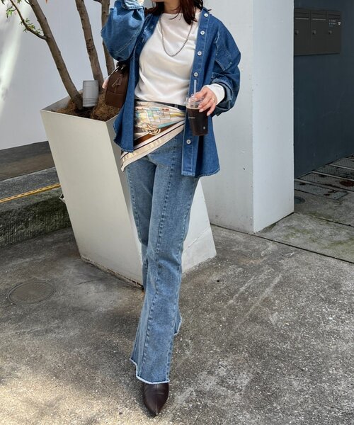 セール】【nane】《サイズ展開有》ストレッチデニムフレアーパンツ