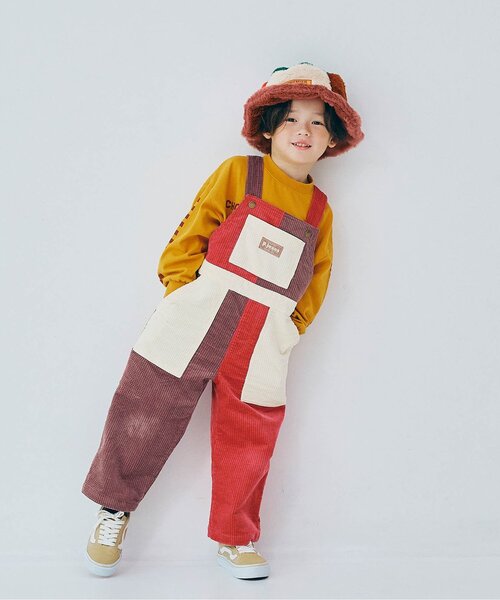 p.premier（ピードットプルミエ）の「【ジュニア対応】マルチカラーコーデュロイオーバーオール（サロペット/オーバーオール・キッズ・ブラウン/グリーン/ピンク/レインボー・80/90/100/110/120/130/140）」の2枚目の写真