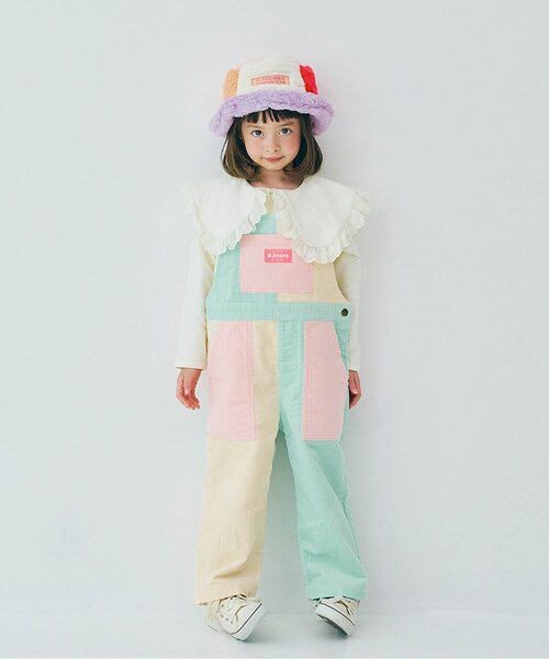 p.premier（ピードットプルミエ）の「【ジュニア対応】マルチカラーコーデュロイオーバーオール（サロペット/オーバーオール・キッズ・ブラウン/グリーン/ピンク/レインボー・80/90/100/110/120/130/140）」の4枚目の写真