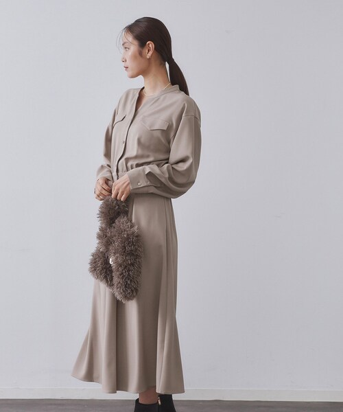 OPAQUE.CLIP（オペークドットクリップ）の「ウールライクフィット＆フレアワンピース【洗濯機OK】（ワンピース・レディース・ネイビー/ベージュ/ボルドー・40/38/42）」の4枚目の写真