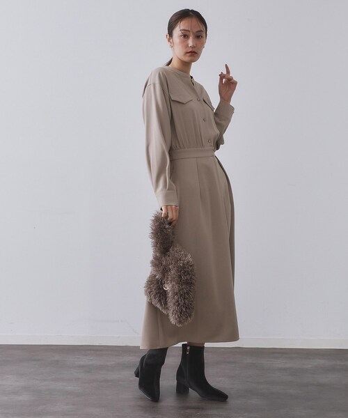 OPAQUE.CLIP（オペークドットクリップ）の「ウールライクフィット＆フレアワンピース【洗濯機OK】（ワンピース・レディース・ネイビー/ベージュ/ボルドー・40/38/42）」の5枚目の写真