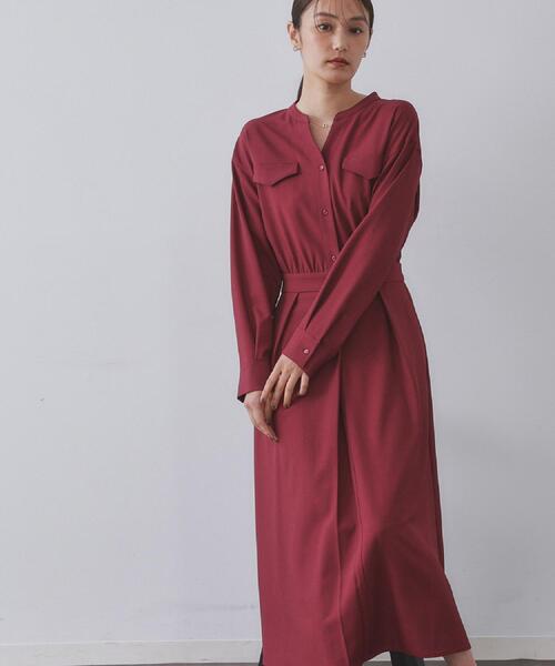 OPAQUE.CLIP（オペークドットクリップ）の「ウールライクフィット＆フレアワンピース【洗濯機OK】（ワンピース・レディース・ネイビー/ベージュ/ボルドー・40/38/42）」の9枚目の写真