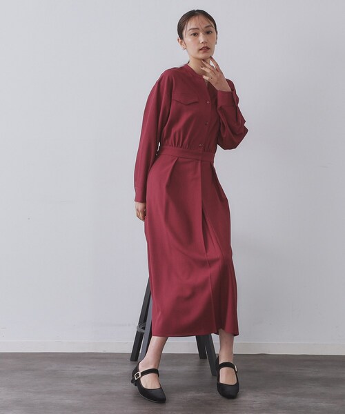 OPAQUE.CLIP（オペークドットクリップ）の「ウールライクフィット＆フレアワンピース【洗濯機OK】（ワンピース・レディース・ネイビー/ベージュ/ボルドー・40/38/42）」の10枚目の写真