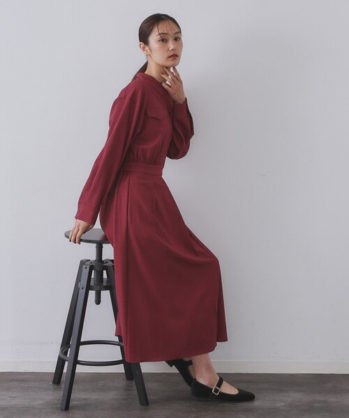 OPAQUE.CLIP（オペークドットクリップ）の「ウールライクフィット＆フレアワンピース【洗濯機OK】（ワンピース・レディース・ネイビー/ベージュ/ボルドー・40/38/42）」の11枚目の写真